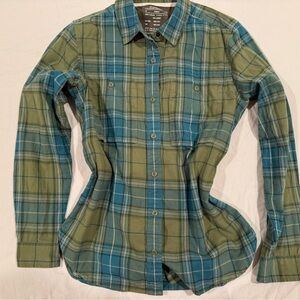 REI Women’s Olive and Teal Plaid Shirt